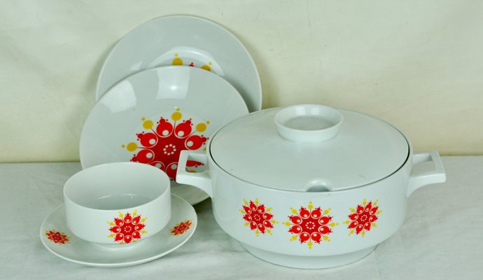 Sauceboat, Gravy Boat, and Bavarian Dishes Set, 1970s, Set of 6-ROJ-625509