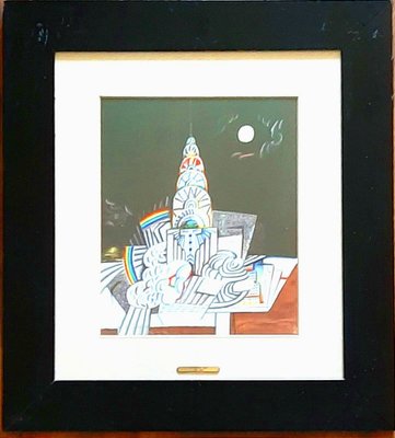 Saul Steinberg, Chrysler Building (Night), Original Lithograph, 1965, Framed-NRC-1404906