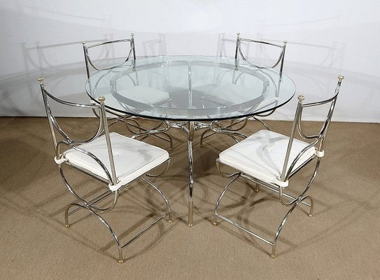 Savonarole Model Table and 4 Chairs Set from Maison Jansen, 1960s, Set of 5-RVK-1311074