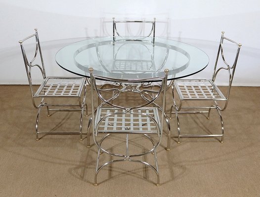 Savonarole Model Table and 4 Chairs Set from Maison Jansen, 1960s, Set of 5-RVK-1311074