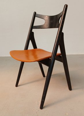 Sawbuck Chair in Original Leather by Hans J. Wegner for Carl Hansen & Søn, 1950s-VVO-1725232