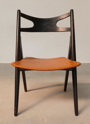 Sawbuck Chair in Original Leather by Hans J. Wegner for Carl Hansen & Søn, 1950s-VVO-1725232