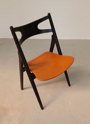 Sawbuck Chair in Original Leather by Hans J. Wegner for Carl Hansen & Søn, 1950s-VVO-1725232