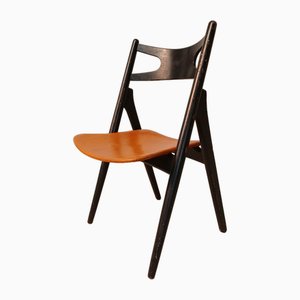 Sawbuck Chair in Original Leather by Hans J. Wegner for Carl Hansen & Søn, 1950s-VVO-1725232