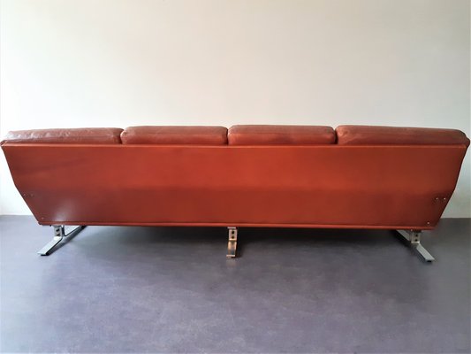 Scandinavian 4-Seat Sofa in Red-Brown Leather, 1960s-NV-986913