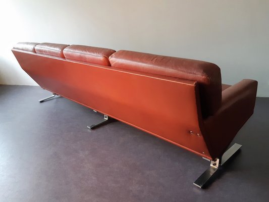 Scandinavian 4-Seat Sofa in Red-Brown Leather, 1960s-NV-986913