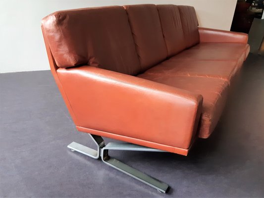 Scandinavian 4-Seat Sofa in Red-Brown Leather, 1960s-NV-986913