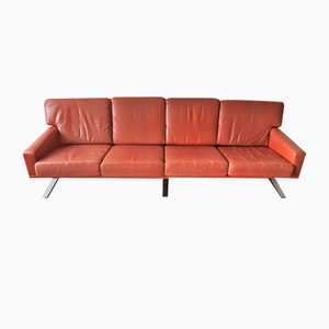 Scandinavian 4-Seat Sofa in Red-Brown Leather, 1960s-NV-986913