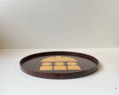 Scandinavian Abstract Mahogany Tray from Intarsia Ringe, 1970s-LCR-1003731