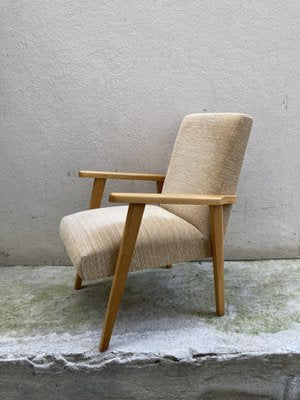 Scandinavian Armchair in Blond Oak with Mottled Fabric-UXO-2034604