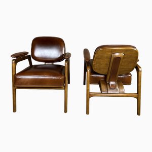 Scandinavian Armchairs in Rubber and Leather, 1990s, Set of 2-RWZ-1804679