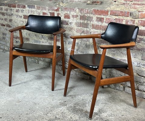 Scandinavian Armchairs in Teak and Skai attributed to Erik Kirkegaard for Høng Stolefabrik, 1960s, Set of 2-RWZ-2028235