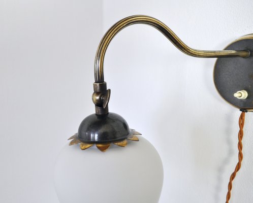 Scandinavian Art Deco Brass & Opaline Glass Wall Lamp, 1930s-HPQ-1315120