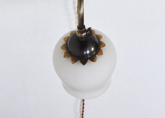 Scandinavian Art Deco Brass & Opaline Glass Wall Lamp, 1930s-HPQ-1315120