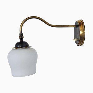 Scandinavian Art Deco Brass & Opaline Glass Wall Lamp, 1930s-HPQ-1315120