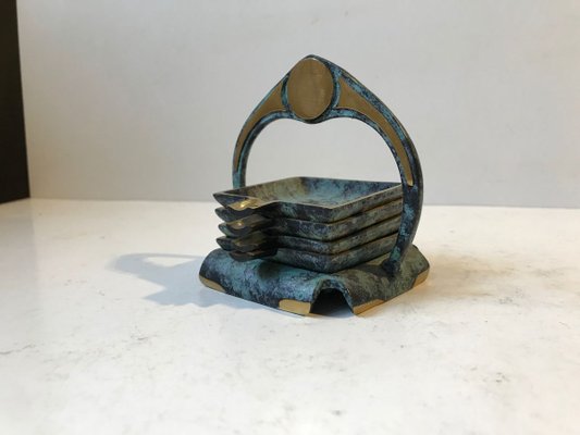 Scandinavian Art Deco Bronze Ashtrays,1940s, Set of 4-LCR-858838