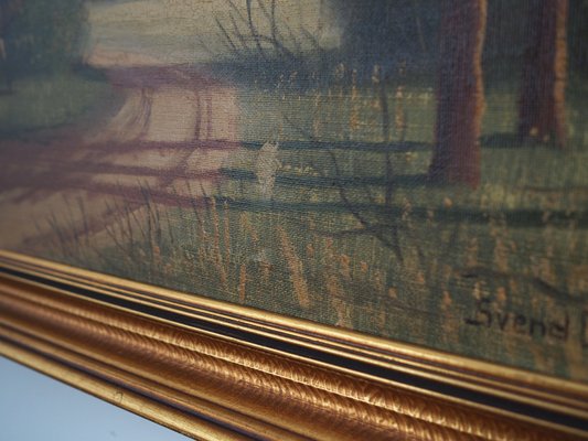 Scandinavian Artist, The Deer by the Road, 1970s, Oil on Canvas, Framed-VND-1736846