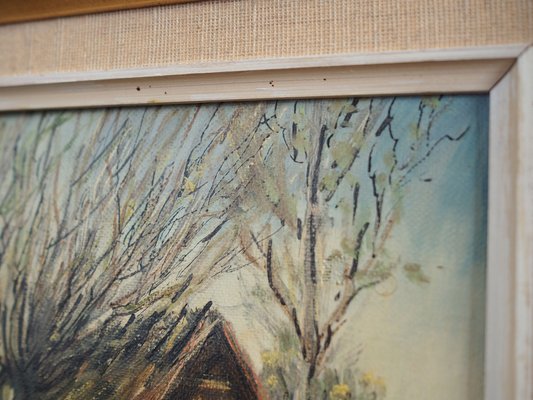 Scandinavian Artist, The Farm Under the Willows, 1960s, Oil on Canvas, Framed-VND-1744122