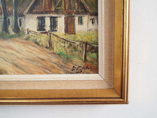 Scandinavian Artist, The Farm Under the Willows, 1960s, Oil on Canvas, Framed-VND-1744122