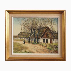 Scandinavian Artist, The Farm Under the Willows, 1960s, Oil on Canvas, Framed-VND-1744122