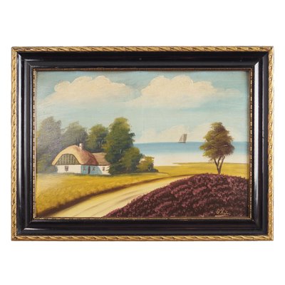 Scandinavian Artist, The Hut by the Sea, 1970s, Oil on Board, Framed-VND-1733022