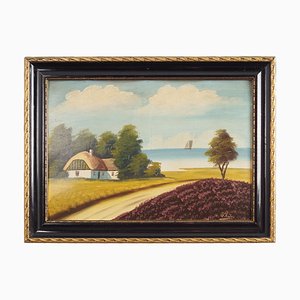 Scandinavian Artist, The Hut by the Sea, 1970s, Oil on Board, Framed-VND-1733022