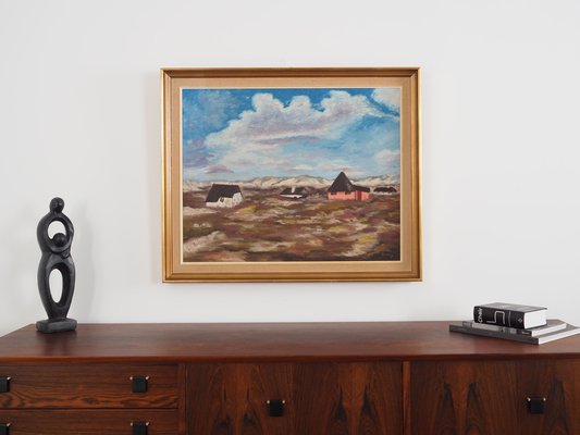 Scandinavian Artist, The Village in the Clouds, 1970s, Oil on Canvas, Framed-VND-1734103