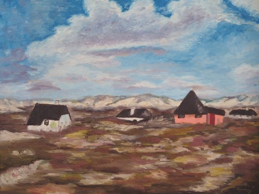 Scandinavian Artist, The Village in the Clouds, 1970s, Oil on Canvas, Framed-VND-1734103