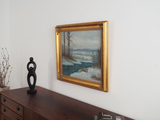 Scandinavian Artist, The Winter Brook, 1970s, Oil on Canvas, Framed-VND-1706407