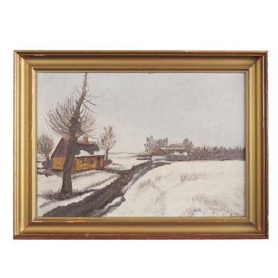 Scandinavian Artist, The Winterscape, 1960s, Oil on Canvas, Framed-VND-1704476