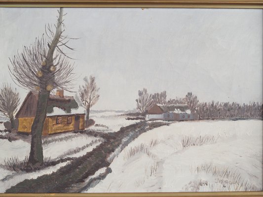 Scandinavian Artist, The Winterscape, 1960s, Oil on Canvas, Framed-VND-1704476