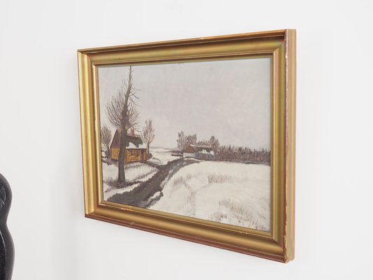 Scandinavian Artist, The Winterscape, 1960s, Oil on Canvas, Framed-VND-1704476