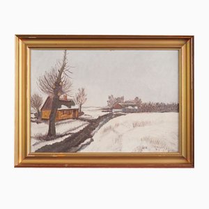 Scandinavian Artist, The Winterscape, 1960s, Oil on Canvas, Framed-VND-1704476