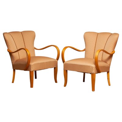 Scandinavian Bentwood Armchairs Club Chairs in Elm, Sweden, 1950s, Set of 2-JE-987207