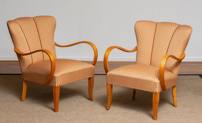 Scandinavian Bentwood Armchairs Club Chairs in Elm, Sweden, 1950s, Set of 2-JE-987207