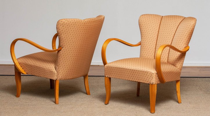 Scandinavian Bentwood Armchairs Club Chairs in Elm, Sweden, 1950s, Set of 2-JE-987207