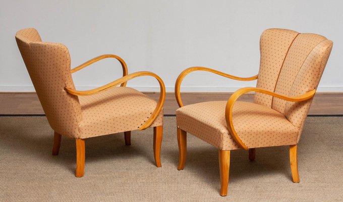 Scandinavian Bentwood Armchairs Club Chairs in Elm, Sweden, 1950s, Set of 2-JE-987207