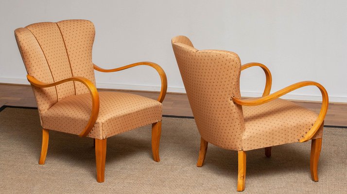 Scandinavian Bentwood Armchairs Club Chairs in Elm, Sweden, 1950s, Set of 2-JE-987207