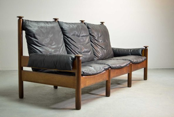 Scandinavian Black Leather 3-Seater Sofa, 1960s-IXC-878823