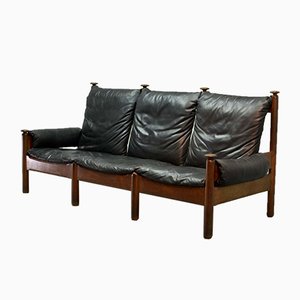 Scandinavian Black Leather 3-Seater Sofa, 1960s-IXC-878823