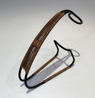 Scandinavian Black Metal & Rattan Bottle Holder, 1950s-BA-803053