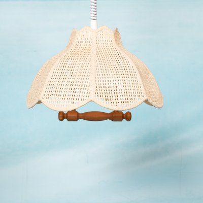 Scandinavian Bohemian Hanging Lamp in Webbing & Pine, 1970s-HGA-1703981