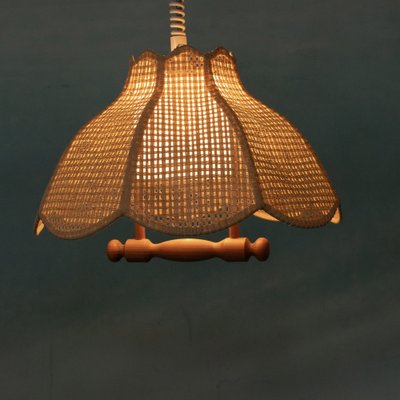 Scandinavian Bohemian Hanging Lamp in Webbing & Pine, 1970s-HGA-1703981