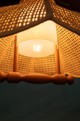 Scandinavian Bohemian Hanging Lamp in Webbing & Pine, 1970s-HGA-1703981