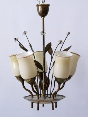 Scandinavian Brass and Opal Glass Ceiling Lamp, 1950s-WPT-1357833