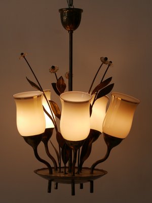 Scandinavian Brass and Opal Glass Ceiling Lamp, 1950s-WPT-1357833