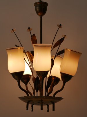 Scandinavian Brass and Opal Glass Ceiling Lamp, 1950s-WPT-1357833