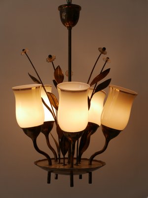 Scandinavian Brass and Opal Glass Ceiling Lamp, 1950s-WPT-1357833