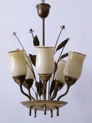 Scandinavian Brass and Opal Glass Ceiling Lamp, 1950s-WPT-1357833