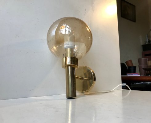 Scandinavian Brass & Bubble Glass Globe Sconce from Vitrika, 1970s-LCR-970112